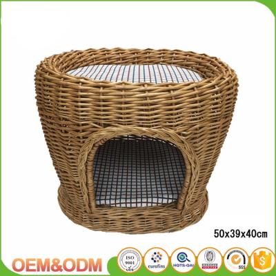 China Wicker pet basket willow dog house wicker cat bed M size with mat 2 dogs for sale