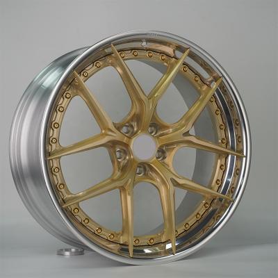 China 6061-T6 Aluminum Alloy Universal Models Color Custom Size Rim Investment Two Piece Forged Mount + Brushed Frozen Gold Alloy Hub for sale