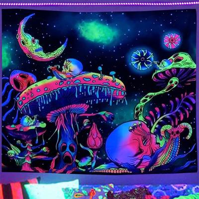 China Psychedelic Tapestry Blacklight Tapestry Fluorescent UV Active Mushroom Wall Tapestry For Home Decor for sale