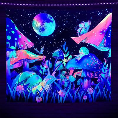 China Mandala Tapestry Hippy UV Fluorescent Tapestry Blacklight Mushroom Tapestry Trippy Tapestry Newest Design for Decor for sale