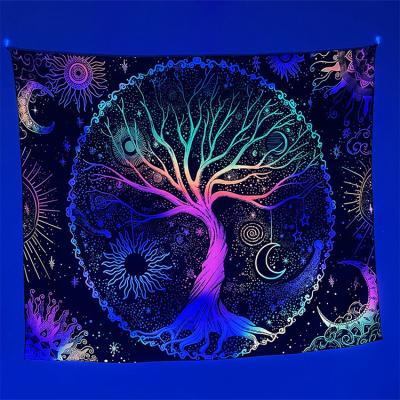 China Mandala Tapestry Custom Hippie Tree Of Life Tapestry Fluorescent UV Active Tapestry HD Printed Psychedelic Wall Tapestry For Decor for sale