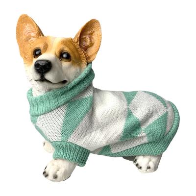 China Viable Round Neck Checkerboard Round Neck Pet Dog Cat Dog Cloth Sweater Jacket Coat Jacket Jumper Dress Wear White Green Wear for sale