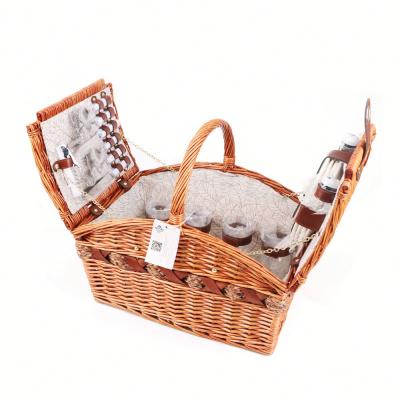 China Latest Sustainable Flower Rattan Travel Oxford Cloth Picnic Basket for sale