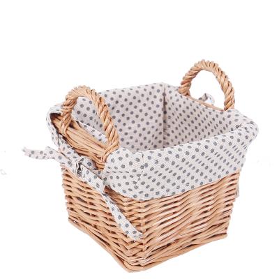 China Sustainable Newcomer Customized Size Universal Square Wicker Storage Basket With Liner And Ear Handle for sale