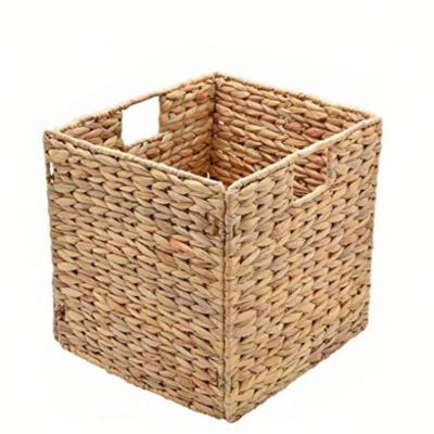 China Handwoven Water Viable Foldable Hyacinth Cube Storage Basket for sale