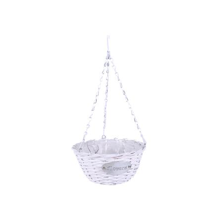 China Garden Cheap Handmade Iron Hanging Wicker Flower Basket for sale