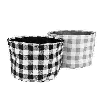 China Scandinavian Plaid Printing Waterproof Fabric Storage Basket Box Bucket for sale