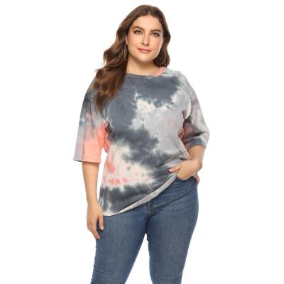 China Others 2021 New Summer Tie-Dye Plus-Size Women's Hong Kong Style Loose T-Shirt With Short Sleeves for sale