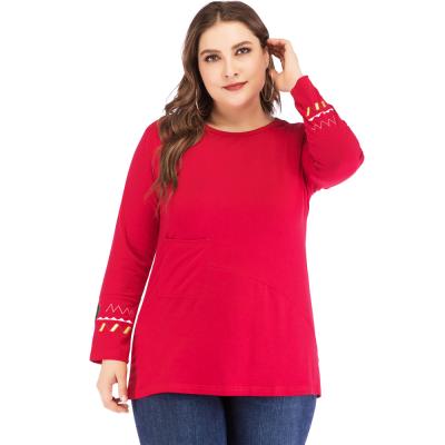 China Others New 2021 Plus-size Women's Rust Wind Solid Color Long Sleeve Single Tops for sale