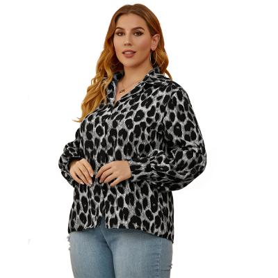 China Anti-wrinkle hot large size women new show thin temperament loose western style lantern sleeve leopard print short shirt for sale