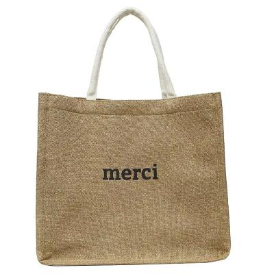 China Factory Custom Handled Advertising Custom Logo Canvas Tote Shopping Portable Jute Bag Wholesaler for sale