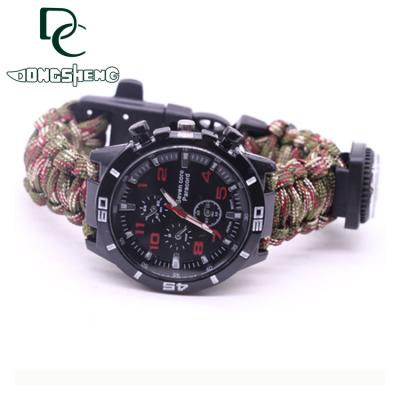 China Outdoor Durable Paracord Watch Kit Whistle Survival EDC Multitool Paracord Rescue Rescue Rope Bracelet With Knife Camping for sale