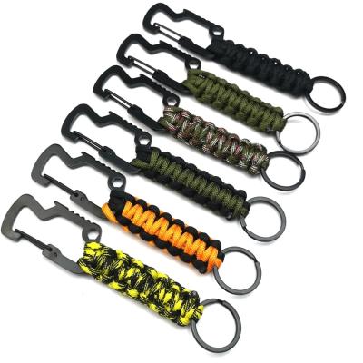 China Survival Key Chain Kit Emergency Knot Bottle Opener Durable Outdoor Paracord Key Chain Ring Camping Carabiner Military Multifunction for sale