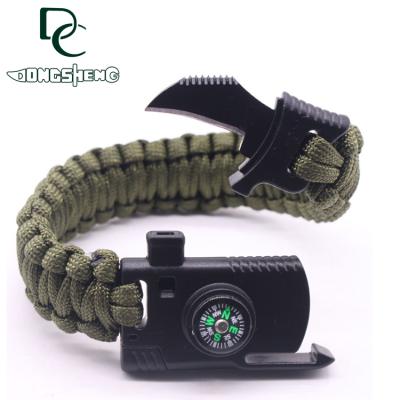 China Durable Outdoor Survival Bracelet EDC Tactical Braided Paracord Multifunctional Camping Rescue Rescue Rope Bracelets Whistle Knife for sale