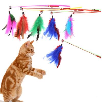 China Stocked Wholesales Wire Colorful Funny Feather Cat Sticks Send Interactive Cat Puzzle Stick Toy for sale