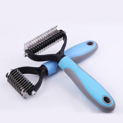 China Stocked Pet Fur Knot Cutter Dog Grooming Throwing Tools Pet Cat Hair Removal Comb Brush Double Sided Pet Products for sale