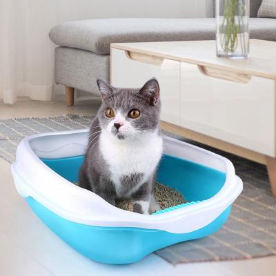 China Indoor Portable Pet Stored High Clean Toilet For Cat Cleaning Plastic Cat Litter Box Pet Cleaner Cat Litter Box Open for sale