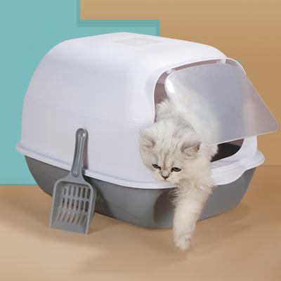 China Plastic Cat Litter Box Easy Clean Partially Enclosed Stored No Smell Kitty Toilet Indoor Cat Litter Box with Litter Spoon for sale