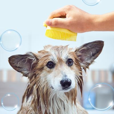 China New Wholesale Stocked Soft Silicone Massaging Brush Dog Cat Hair Bath Comb Pet Shower Brush for sale