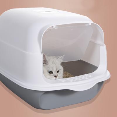 China Full Cat Large Cat Litter Box Cat Litter Box Small Semi-enclosed Toilet Deodorizer Residue Basin Sand Stocked Anti-splatter Basin for sale