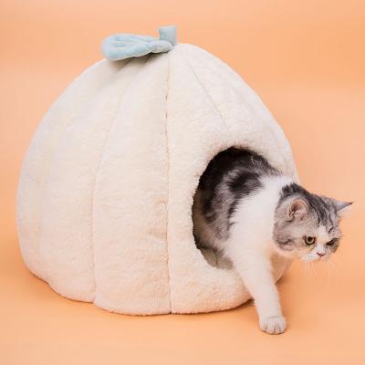 China Indoor Nest Viable 2 Warm In 1 Semi-enclosed Tent Cat Bed Cave Soft Comfortable Triangle Foldable Pet Tent for sale