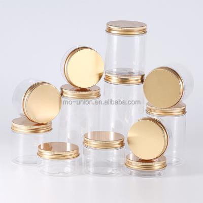 China Plastic Jar 80ml Clear 100ml 120ml 150ml 200ml 250ml 4oz 8oz Round Shape 8oz Plastic Nut Food Storage Clear PET Jar Container With Gold Lid Cover for sale