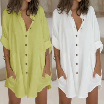 China 2021 Anti-pilling Women's Cotton And Loose Breasted Shirt Mid Length Women's Short Sleeve Clothing for sale