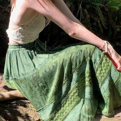 China Newest 2022 Fresh Spring Viable Women's First And Green Forest Retro Elastic Lace Long Skirt for sale