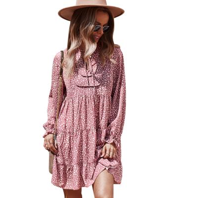 China Long-sleeved dress 2021 anti-static new product autumn and winter long-sleeved floral casual a-line skirt for sale