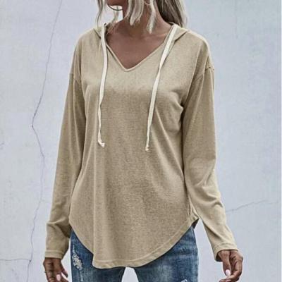 China 2021 Autumn Street Fashion Women Hippie Solid Color V-Neck Pullover Long Sleeve T-Shirt QUICK DRY for sale