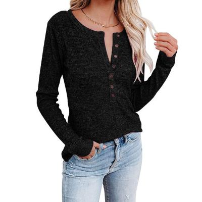 China 2022 Women's Autumn And Winter Solid Color V-Neck Button Down Casual Long Sleeve T-shirt QUICK DRY Bottoming Shirt for sale