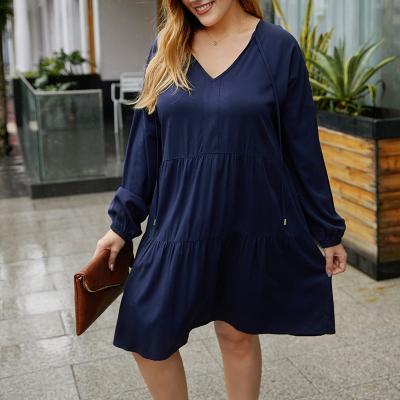 China 2022 plus size anti-static fat women 2022 autumn and winter new products loosen V-neck slim dress for sale