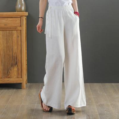 China 2021 Autumn Retro Cotton Linen Women Anti-wrinkle Pants Loose Wide Leg Wiping Pants High Waist Large Size Trousers for sale