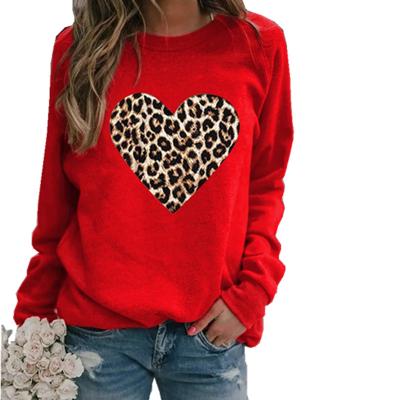 China 2021 Ladies and Women's New Sustainable Hoodless Leopard Print Love Plus Velvet Long Sleeve Sweater for sale