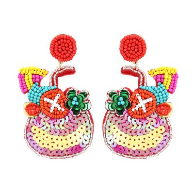 China Glass Wine Bead Rice Holiday New Style Holiday Sequin Flower Bohemian Earrings Women Handwoven Exaggerated FASHIONABLE Earrings Wholesale for sale