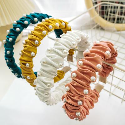 China New style nail headband popular pearl headband women's trend solid color personality wrinkle solid color headband wholesale for sale