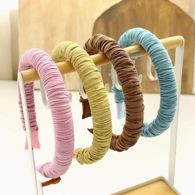 China 2021 Wholesale Popular New Design Solid Color Cloth Hair Band Thickened Pleat Sponge Headband Hair Accessories For Women for sale