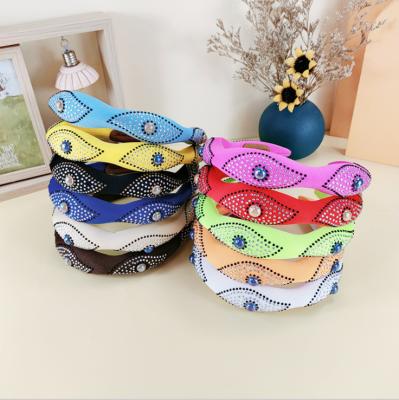 China Wholesale 2021 new fashion autumn and winter terry headband women's faux stone eye embellish headbands hair accessories for sale