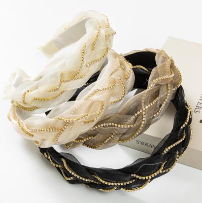 China European and American style 2022 spring and diamond chain headband new summer fabric mesh twist headband wholesale headband for sale