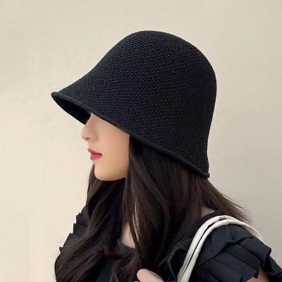 China 2022 Fashion and Summer Hollow Knitted Bucket Hat Woolen Fisherman Hat Spring Hat Wholesale Striped Woolen Hats for sale