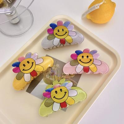 China 2022 New Grab Clip 8.5cm Cartoon Smiley Hair Grab Sun Flower Hair Ponytail Clever Casual Cute Thick Hairpin Girl Headdress Wholesale for sale