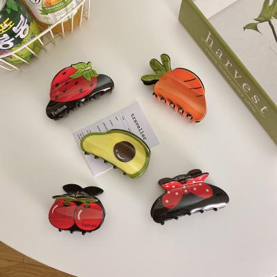 China 2022 New Ladies Grab Clip Bath Clip Korean Cartoon Fruit Claw Middle Smart Casual Acrylic Ponytail Clip And Big Hairpin Jewelry Wholesale for sale