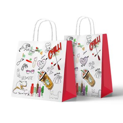 China Recycled Materials Custom Printed Shopping Paper Bags Food Packaging Clothing Paper Bags With Handles And Your Own Logo for sale