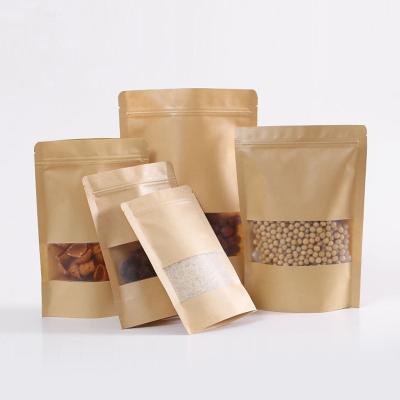 China Recycled Biodegradable Materials Kraft Paper Zipper Bag With Window Brown Coffee Food Bag Customize Your Own Logo for sale