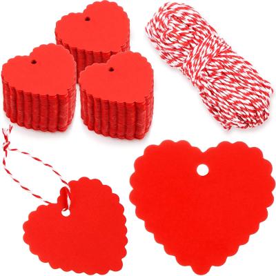 China Anti-Counterfeit 100Pcs Mother's Day Gift Tags With 22meters Red White String Rope Red Heart Shape Kraft Paper Tags For Papel De Regalo Core for sale