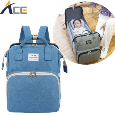 China Backpack 3 in 1 Multifunctional Baby Diaper Bag Backpack with Original Empty Crib White Kids Accept Logo Polyester Customized ACE-A40 for sale