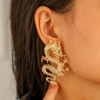 China New Chunna Style Environmental Friendly Gold Plated Large Dragon Pendant Stud Women Earrings Accessories For Party for sale