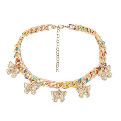 China Hot Sale Hyperbole Gold Plated Chunky Colorful Cuban Chain Choker Women's Necklace Butterfly Charm Necklaces for sale