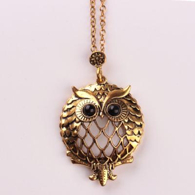 China Hot Selling Vintage Personality Magnifying Glass Pendant Owl Shape Gold Vintage Magnifier Jewelry Necklaces for sale