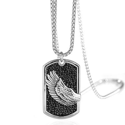 China Popular High Quality Hiphop Necklace Accessories Wing Shield Hiphop Stainless Steel Simple Military Pendant Necklace for sale